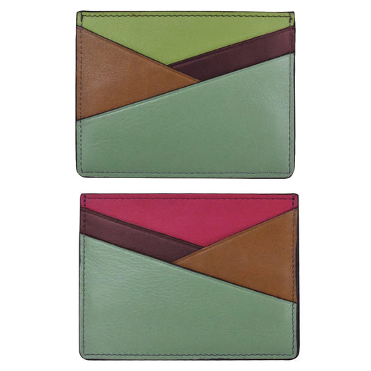 ili New York Leather RFID Asymmetic Card Case Wallet- 7173 Denim Multi
