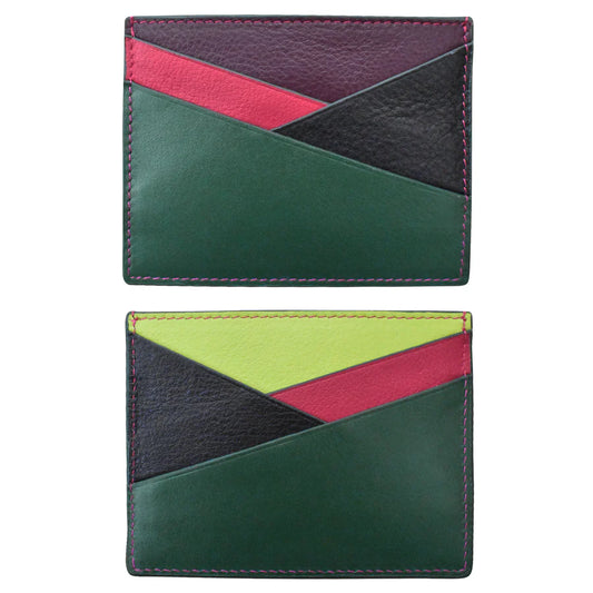 ili New York Leather RFID Asymmetic Card Case Wallet- 7173 Denim Multi