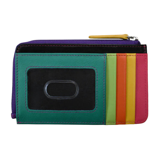 ili New York Leather Flat Card Case RFID Wallet Pink Rainbow