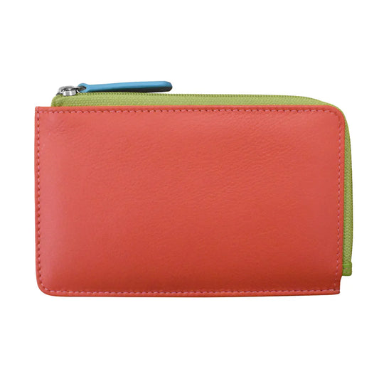 ili New York Leather Flat Card Case RFID Wallet Pink Rainbow
