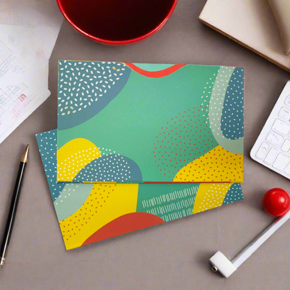 RFID Blocking Credit Card Sleeves (2 Pack)- Abstract Collection Teal Yellow Red Green- Horizontal