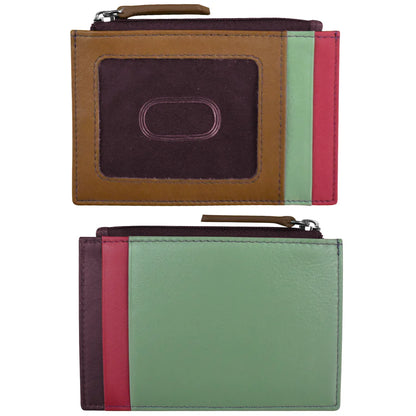 ili New York RFID Leather Zippered I.D. Wallet- 7416 Sage Multi