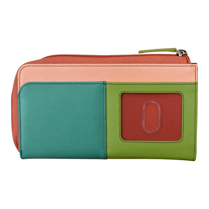 ili New York Leather RFID 3/4 Wallet with Gusset - 7418 Peach Multi