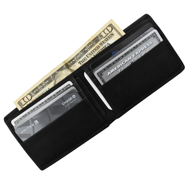 ili New York Premium Leather RFID Compact Billfold Wallet Black