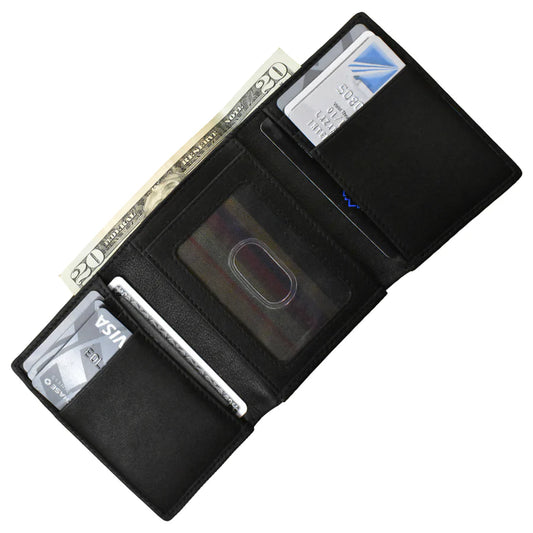 ili New York Premium Leather RFID Trifold Wallet Black