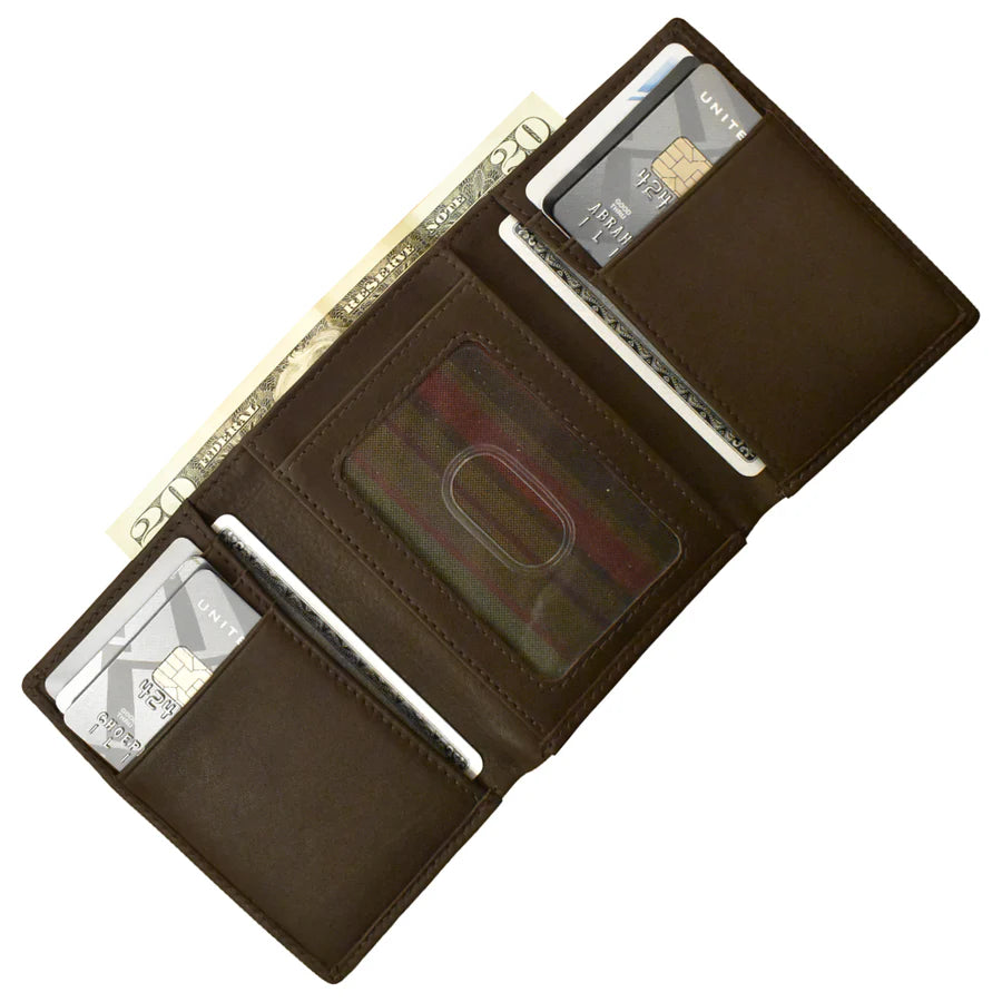 ili New York Premium Leather RFID Trifold Wallet Brown