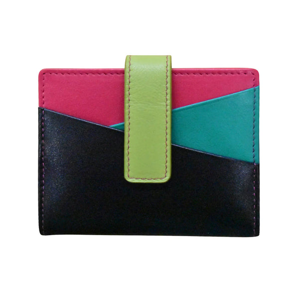 *NEW* ili New York Leather Mini Asymmetric RFID Card Wallet With Tab - 7803 Black Brights