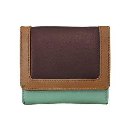ili New York - Leather RFID blocking Tri-Fold Mini Wallet- 7824 Sage Multi