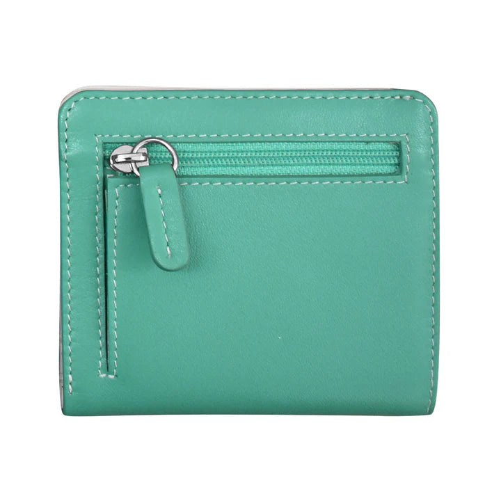 ili New York RFID Bi-fold Cartera de cuero mini de dos tonos (Aqua/Cobalt) - 7831