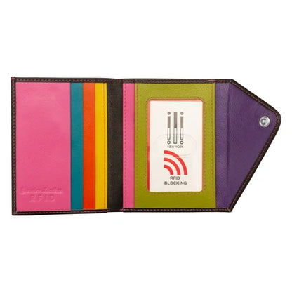 ili New York Leather RFID Mini Snap Trifold Wallet