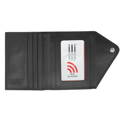 ili New York Leather RFID Mini Snap Trifold Wallet
