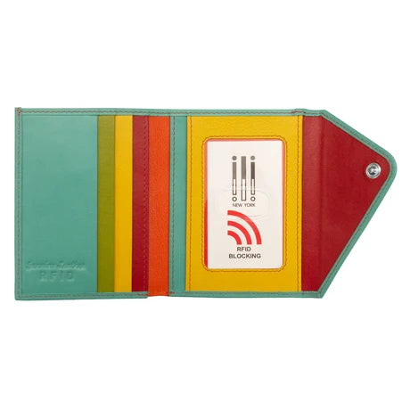 ili New York Leather RFID Mini Snap Trifold Wallet