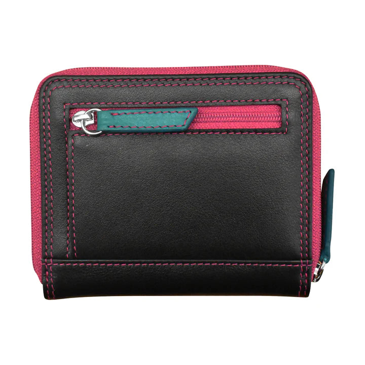 ili New York Small Leather RFID Multi Color Zip Wallet- 7858