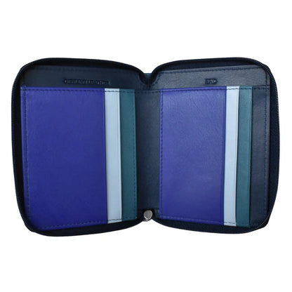 ili New York Small Leather RFID Multi Color Zip Wallet- 7858 Denim Multi