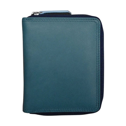 ili New York Small Leather RFID Multi Color Zip Wallet- 7858