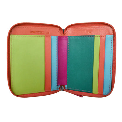 ili New York Small Leather RFID Multi Color Zip Wallet- 7858 Paradise Multi