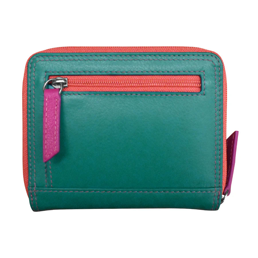 ili New York Small Leather RFID Multi Color Zip Wallet- 7858