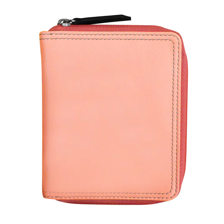 ili New York Small Leather RFID Multi Color Zip Wallet- 7858