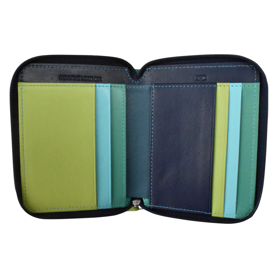 ili New York Small Leather RFID Multi Color Zip Wallet- 7858