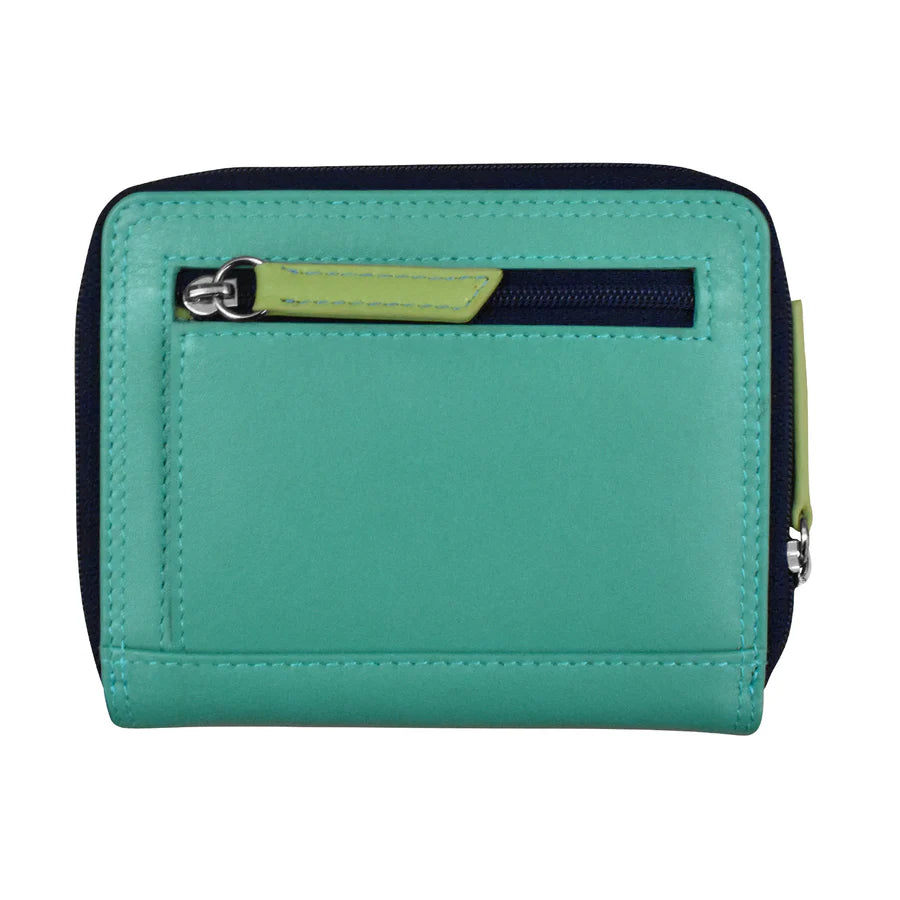 ili New York Small Leather RFID Multi Color Zip Wallet- 7858