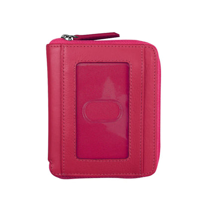 ili New York RFID Zip Around Leather Wallet- 7859 Indian Pink