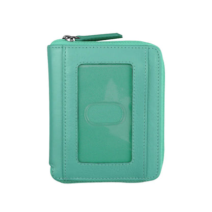 ili New York RFID Zip Around Leather Wallet- 7859 Turquoise