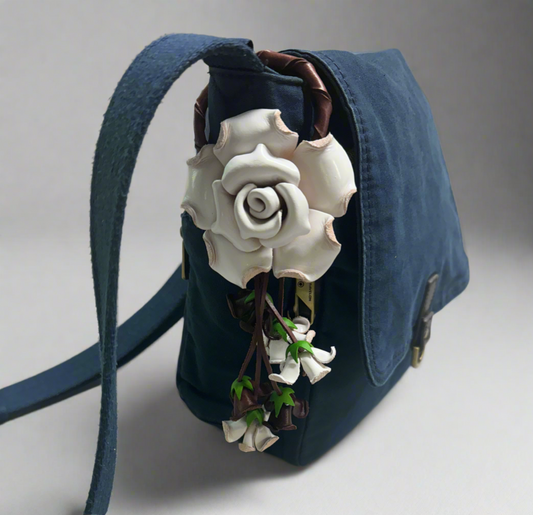 Leather Bag Charm/Keychain- Rose White