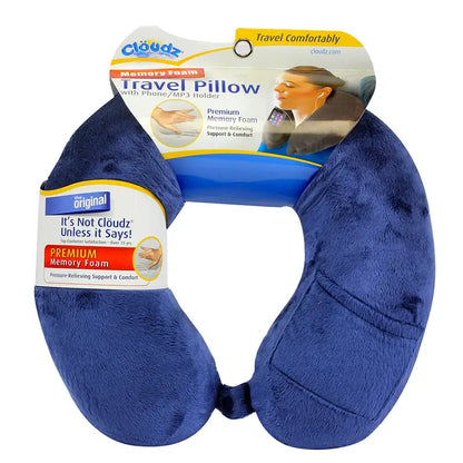 Cloudz Memory Foam Travel Neck Pillow with Snap Blue