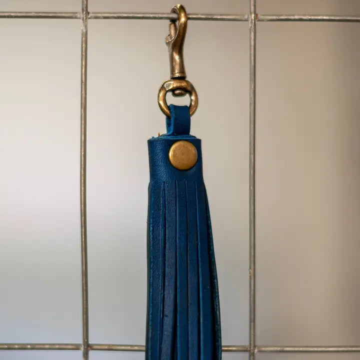 In Blue Handmade Leather Tassel | Leather Key Chain | Leather Fob- $23