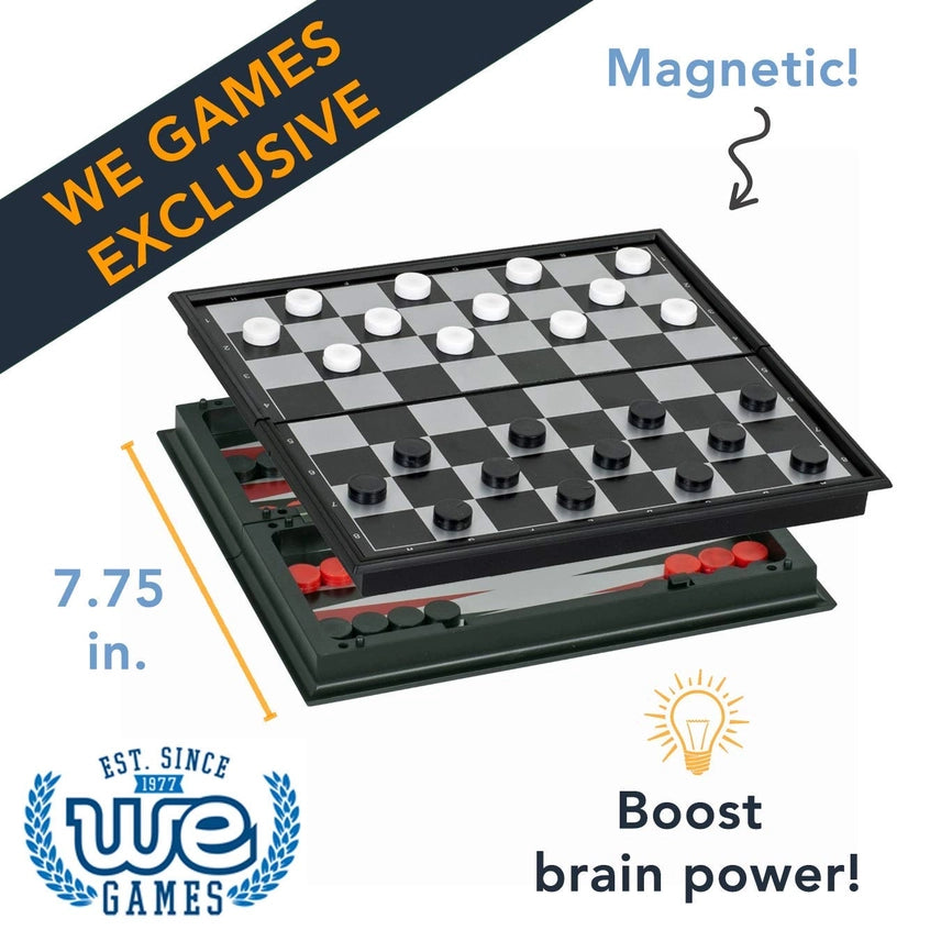 WE Games - Magnetic 3-in-1 Combination Game Travel Set - 8 Inches 3-in-1