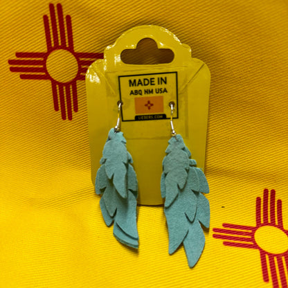 Luggage Lab- Earrings Handcrafted in ABQ NM Feathers- Turquoise