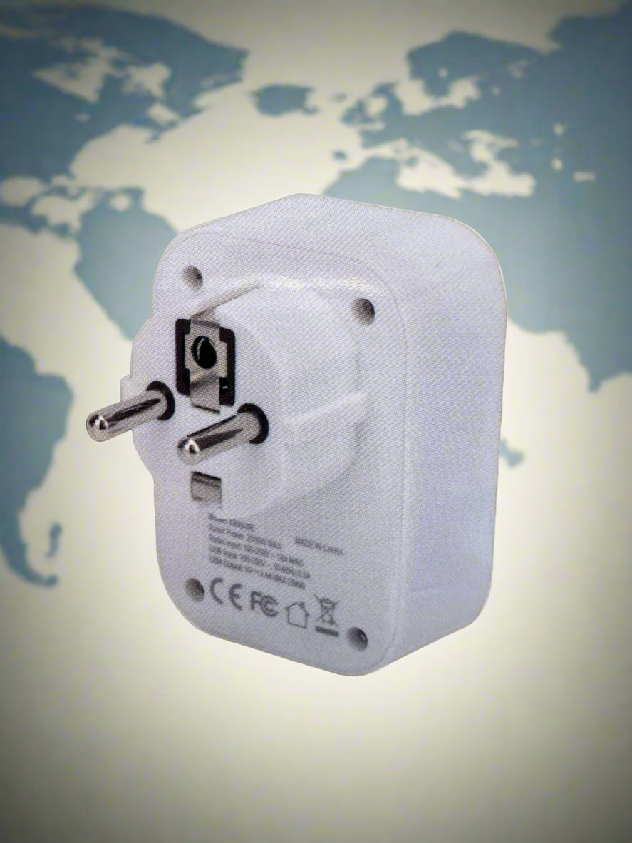 European Grounded Adapter Plug With 2 USB-A 3 USB-C