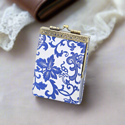 Cathayana RFID Accordian Card Wallet Floral Brocade- White Blue