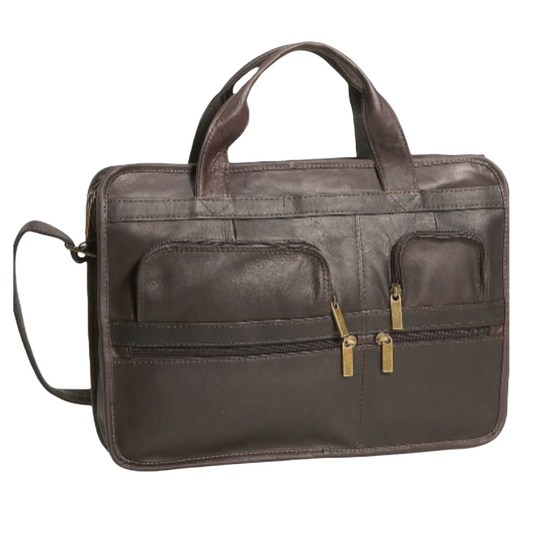 David King & Co. 171 Leather Multi Pocket Zippered Briefcase with Single Gusset Tan