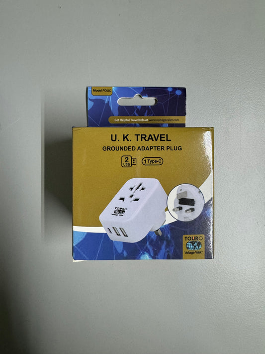 Voltage Valet UK Grounded Adapter Plug With  2 USB-A 3 USB-C