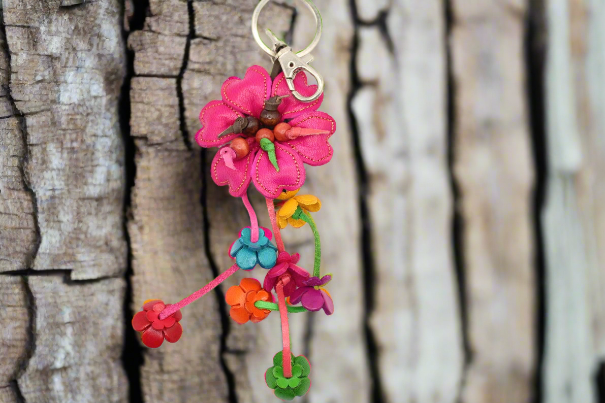 Leather Bag Charm/Keychain- Zinnia