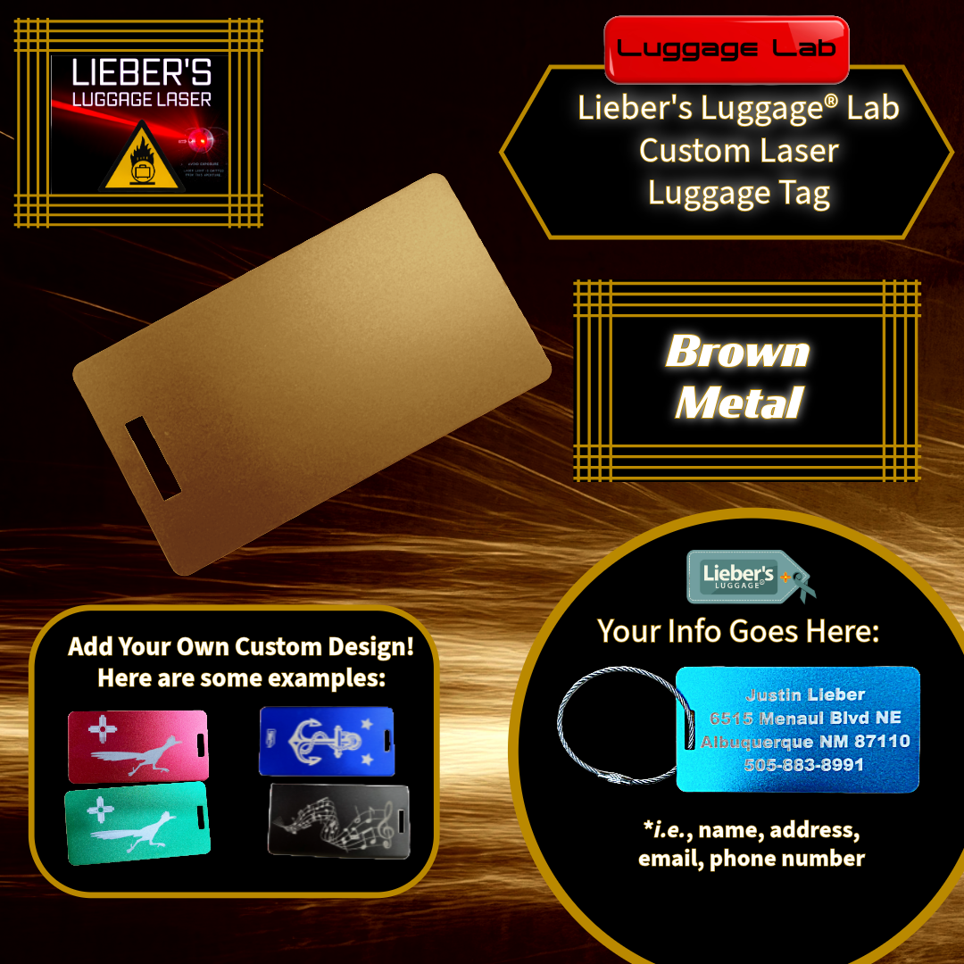 Lieber's Luggage® Lab - Customizable Laser Luggage Tag Brown Metal