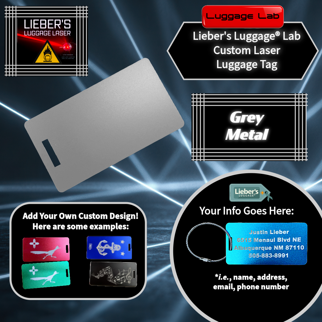 Lieber's Luggage® Lab - Customizable Laser Luggage Tag Grey Metal