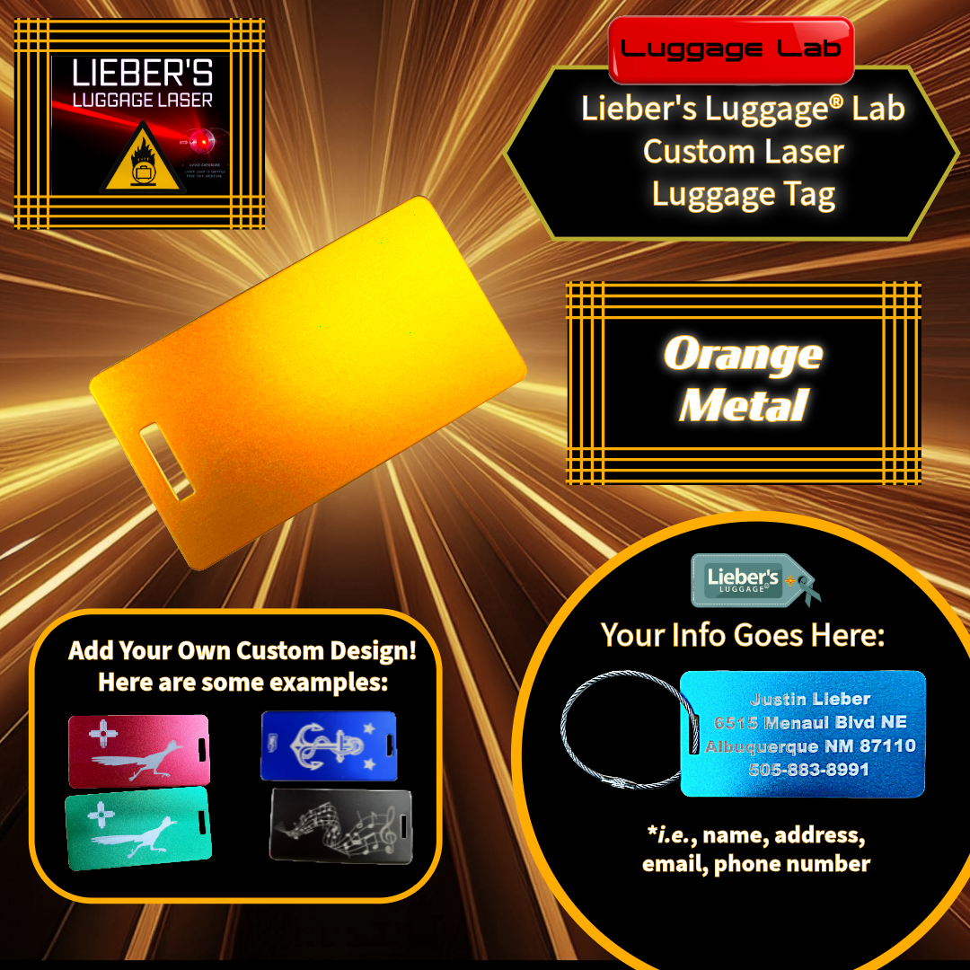 Lieber's Luggage® Lab - Customizable Laser Luggage Tag Orange Metal