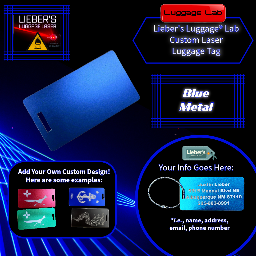 Lieber's Luggage® Lab - Customizable Laser Luggage Tag Blue Metal