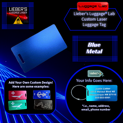 Lieber's Luggage® Lab - Customizable Laser Luggage Tag Blue Metal