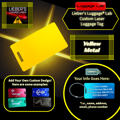 Lieber's Luggage® Lab - Customizable Laser Luggage Tag Yellow Metal
