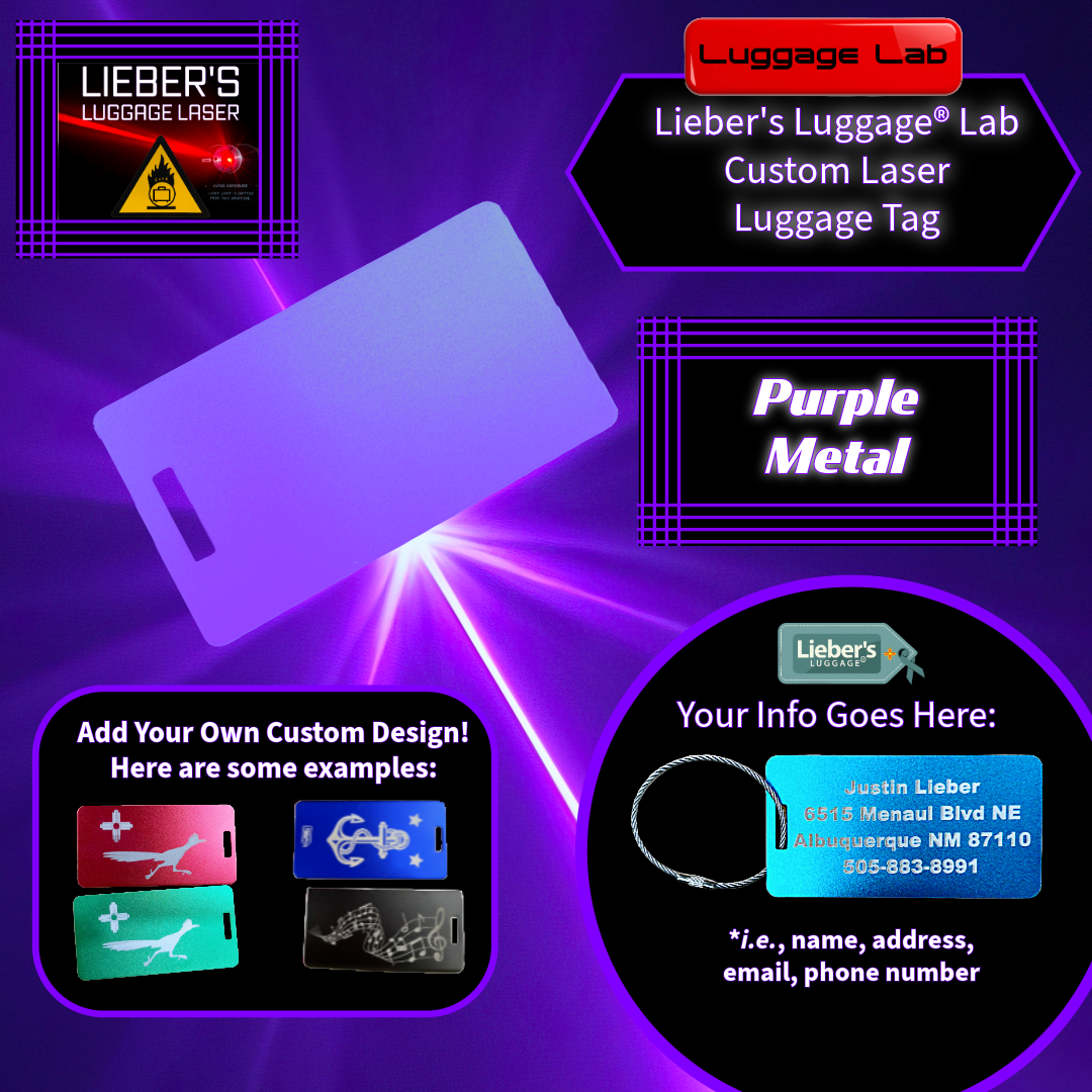 Lieber's Luggage® Lab - Customizable Laser Luggage Tag Purple Metal