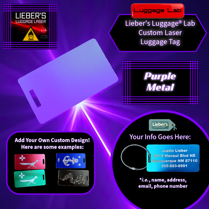 Lieber's Luggage® Lab - Customizable Laser Luggage Tag Purple Metal