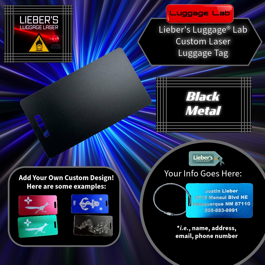 Lieber's Luggage® Lab - Customizable Laser Luggage Tag Black Metal