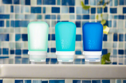 Humangear 2.5 oz GoToob+ 3-Pack Silicone 3-1-1 Toiletry Bottles (MEDIUM) Ocean