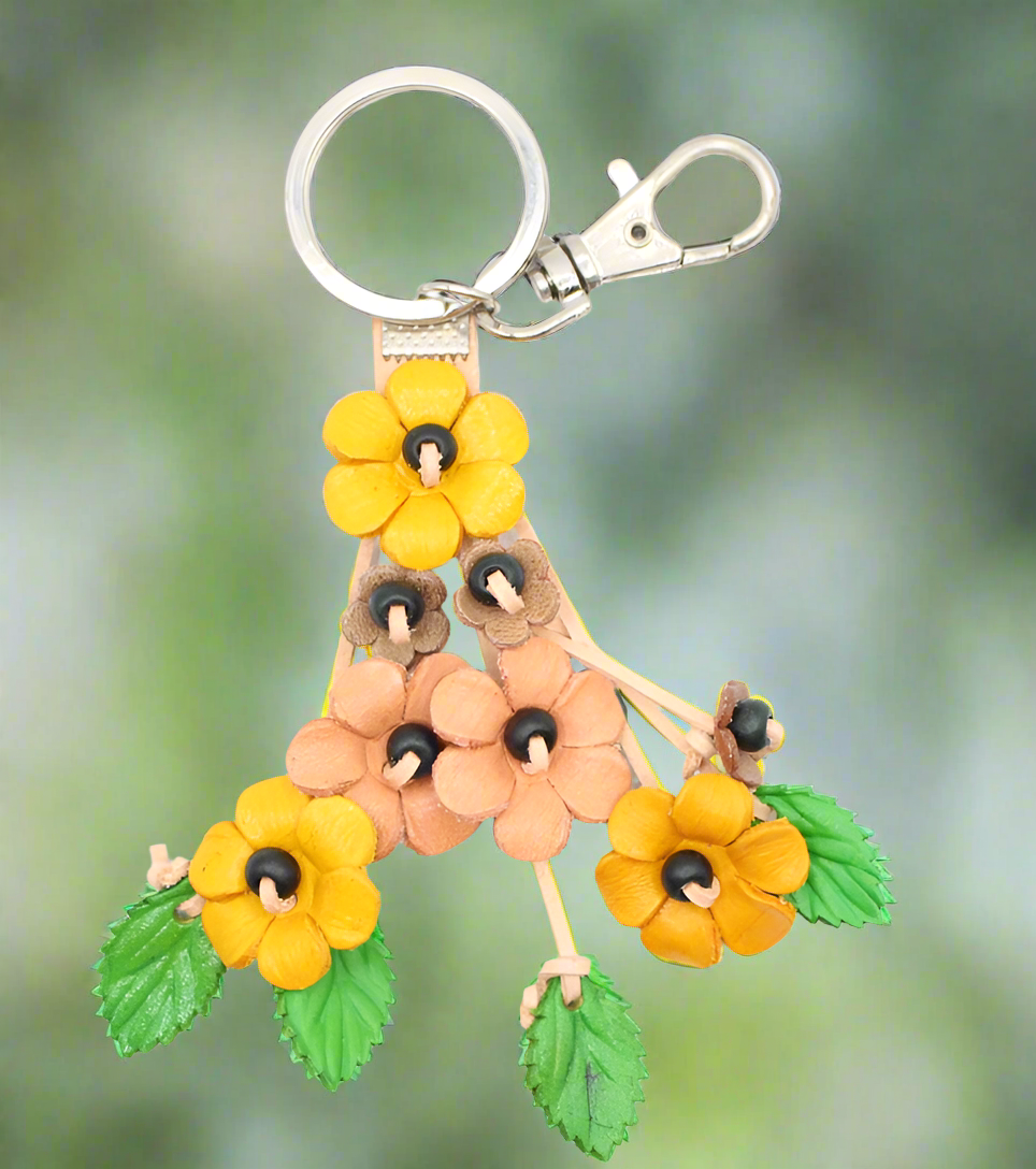 Small Leather Bag Charm/Keychain- Poppies