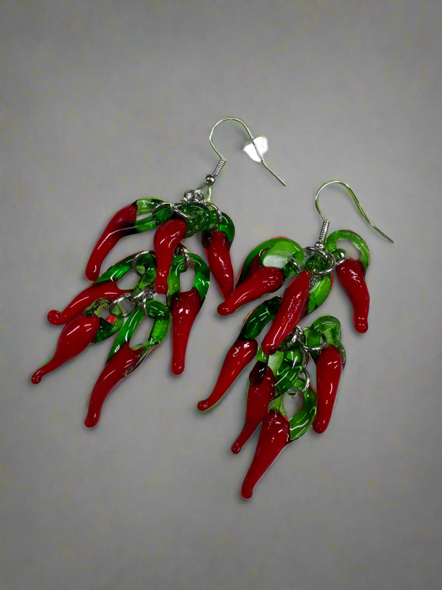 For The Love Of Red Chile Glass Earrings