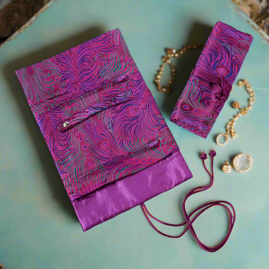 Cathayana - Rollos de joyería con brocado de plumas de pavo real