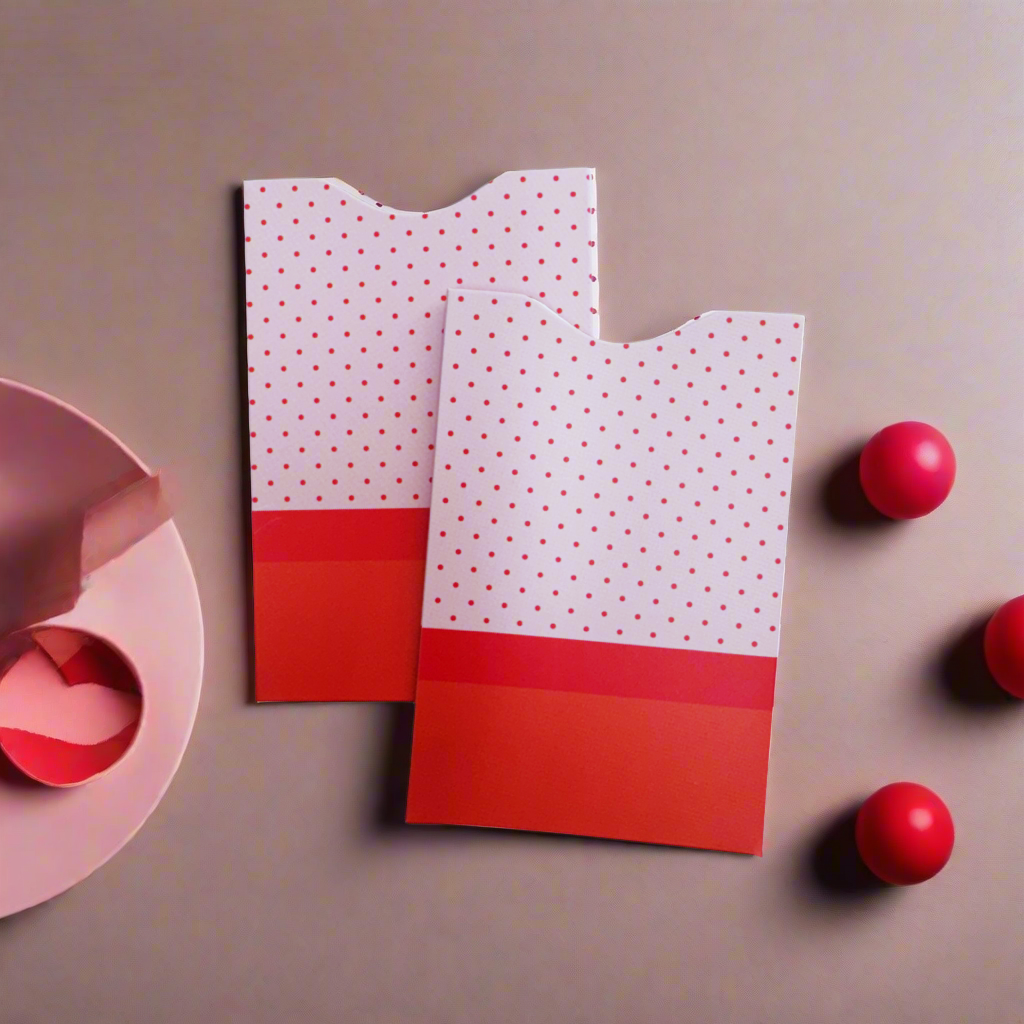 RFID Blocking Credit Card Sleeves (2 Pack)- Abstract Collection Red Pink Dots- Vertical